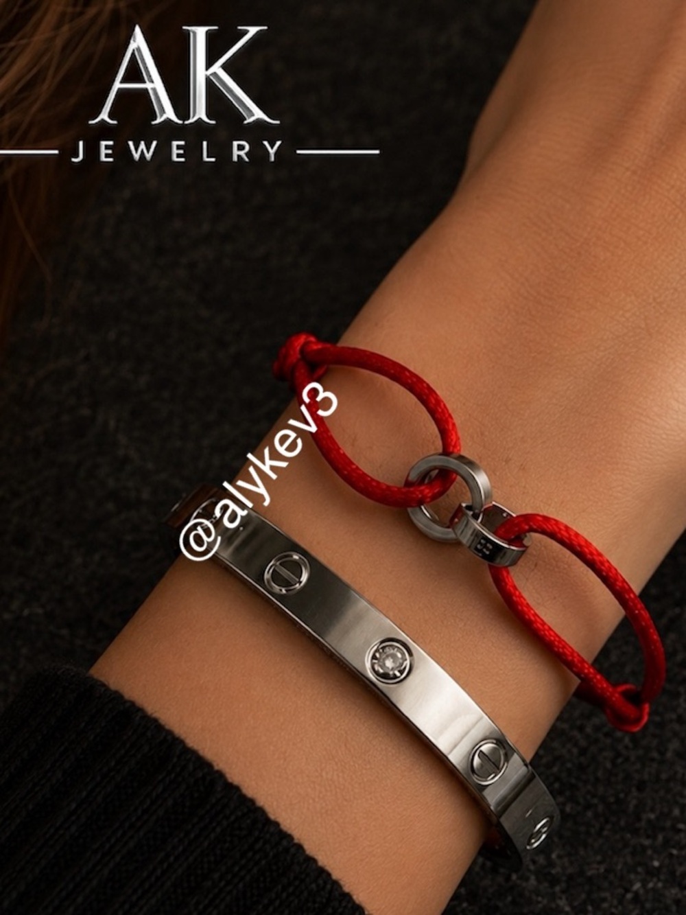 💎LIMITED ADDITION MEN’S Silver Diamond Cuff Bangle & Red String Set |AK Jewelry™